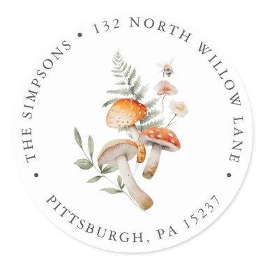 Woodland Mushroom Cottage Boho Return Address Classic Round Sticker