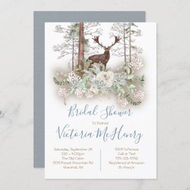 Woodland Watercolor Forest Deer Bridal Shower Invitations