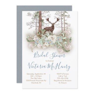 Woodland Watercolor Forest Deer Bridal Shower Invitations