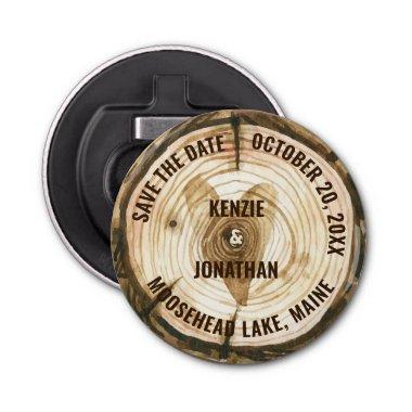 Woodland Wedding Save the Date Tree Ring Heart Bottle Opener