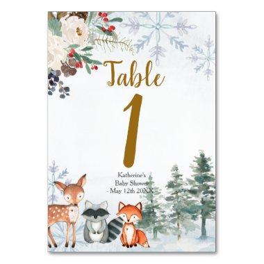 Woodland Winter Animal Forest Baby Shower Table Number