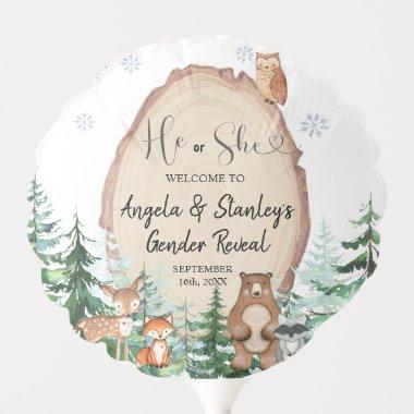 Woodland Winter Animal Forest Gender Reveal Balloon