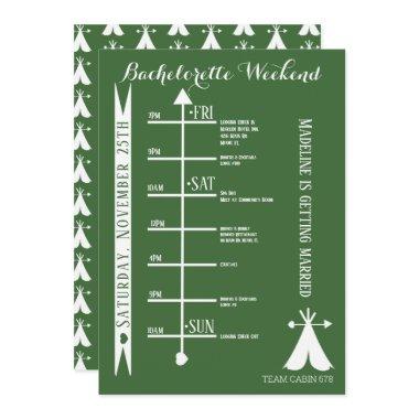 Woods Camp Bachelorette Weekend Getaway Itinerary Invitations