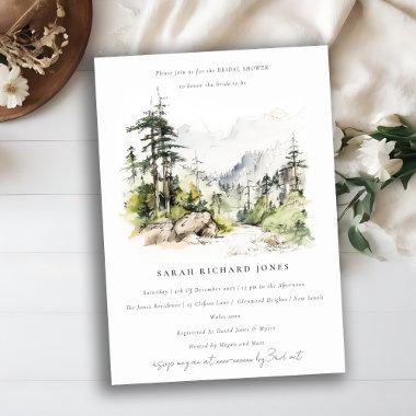 Woods Mountain Landscape Sketch Bridal Shower Invitations