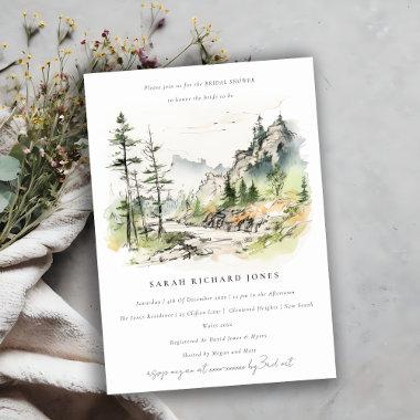 Woods Mountain Landscape Sketch Bridal Shower Invitations