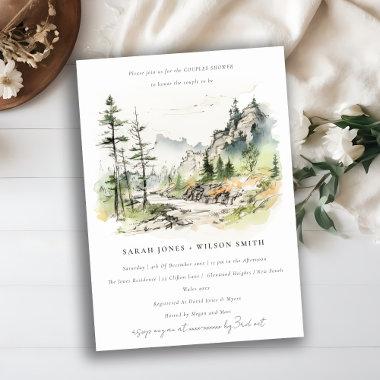 Woods Mountain Landscape Sketch Couples Shower Invitations