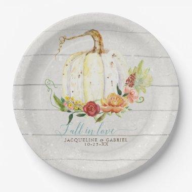 Woodsy Fall Wedding White Pumpkin Red Blush Floral Paper Plates