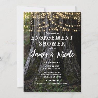 Woodsy Tree Lights Forest Rustic Engagement Party Invitations