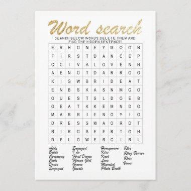 Word search gold glittering bridal shower game Invitations