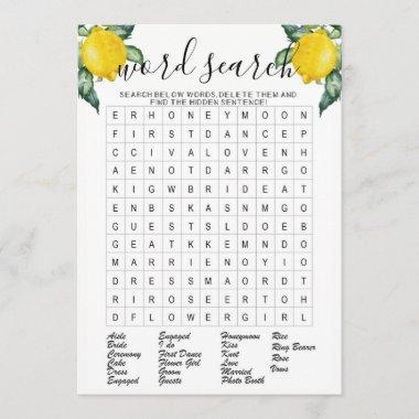 Word search gold lemons bridal shower game Invitations