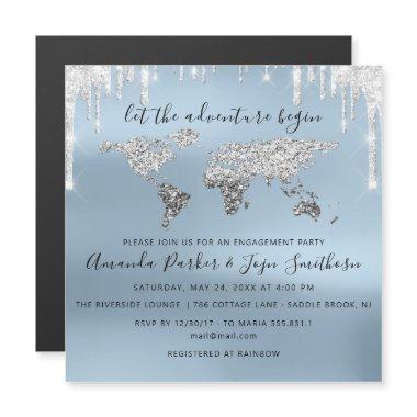 World Destination Map Globe Bridal Wedding Blue Magnetic Invitations