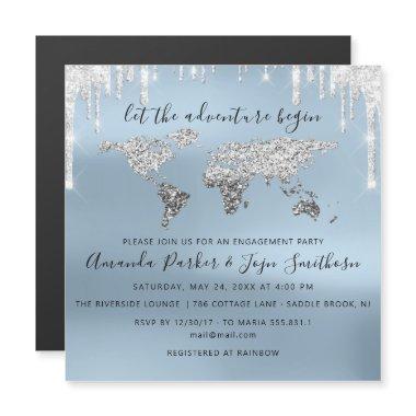 World Destination Map Globe Bridal Wedding Blue Magnetic
