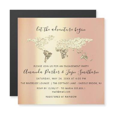 World Destination Map Globe Bridal Wedding Gold Magnetic Invitations