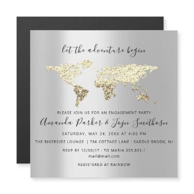 World Destination Map Graduate Bridal Wedding Gold Magnetic Invitations