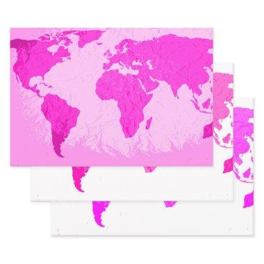 World Map Abstract Traveler Pink Purple Multicolor Wrapping Paper Sheets