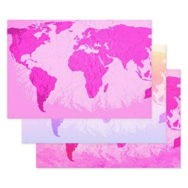 World Map Abstract Traveler Pink Purple Ombre Wrapping Paper Sheets