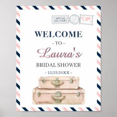 World Travel Airline Bridal Shower Navy Welcome Poster