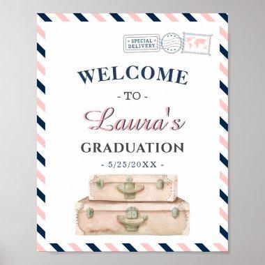 World Travel Airline Graduation Party Navy Welcome Poster