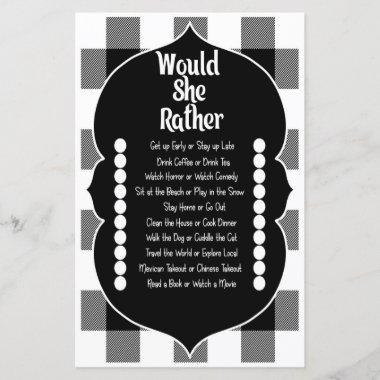 Would She Rater White Flannel Bridal Shower Game