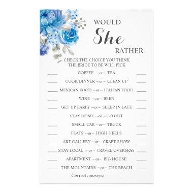 Would She Rather Blue Bridal Shower Game Invitations Flyer