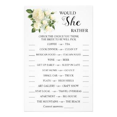 Would She Rather Bridal Shower Game Invitations Flyer
