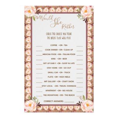 Would She Rather Bridal Shower Game Invitations Flyer