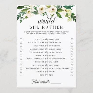 Would She Rather Bridal Shower Game Floral Theme Invitations