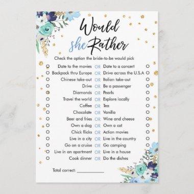 Would She Rather Bridal Shower Game Travel Blue Invitations