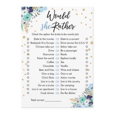 Would She Rather Bridal Shower Game Travel Blue Invitations