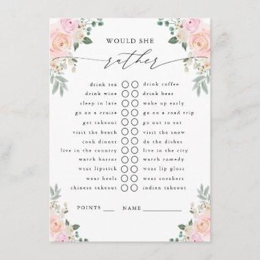 Would She Rather Champagne Floral Party Game Enclosure Invitations