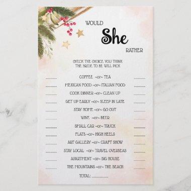 Would She Rather Christmas Bridal Shower Game Invitations Flyer
