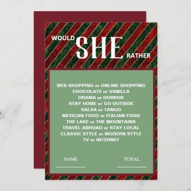 Would She Rather Christmas Bridal Shower Game Invitations