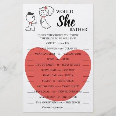 Would She Rather Couple Bridal Shower Game Invitations Flyer