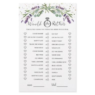 Would She Rather Eucalyptus Lavender Bridal Game Flyer
