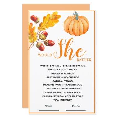 Would She Rather Fall Pumpkin Bridal Game