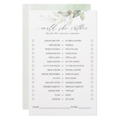 Would She Rather Greenery Leaves Bridal Game