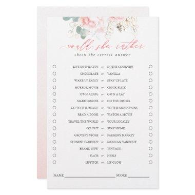 Would She Rather Greenery Pink Floral Bridal Game