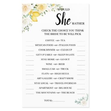 Would She Rather Lemon&Rose BridalShower Game  Flyer