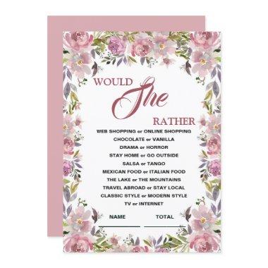 Would She Rather Lilac Floral Bridal Shower Game I Invitations