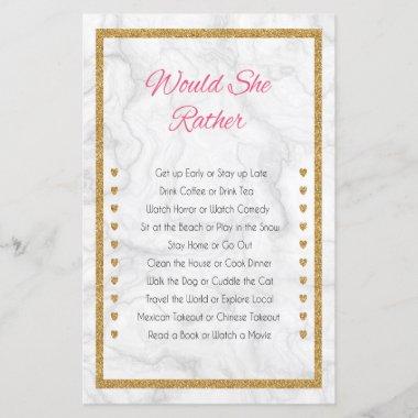 Would She Rather Marble Gold Bridal Shower Game