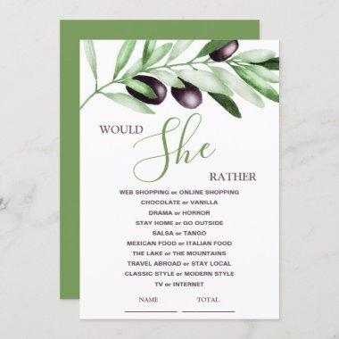 Would She Rather Olive Branches Bridal Shower Game Invitations