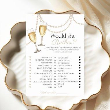 Would she rather Pearls Prosecco Bridal game