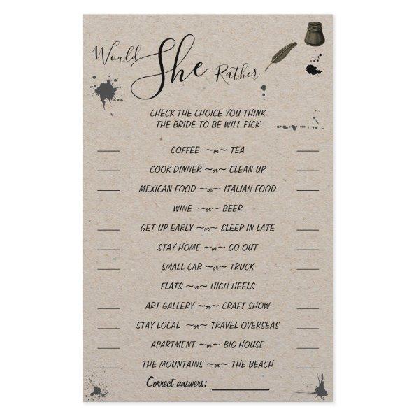 Would She Rather | Pen & Inkwell Shower Game  Flyer
