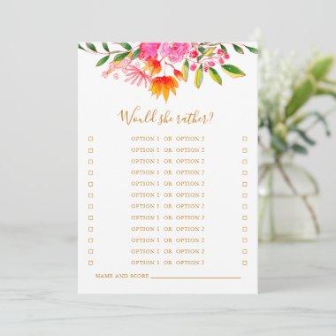 Would She Rather Pink Floral Bridal Shower Game Invitations