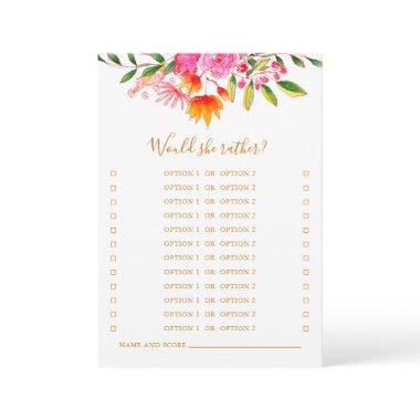 Would She Rather Pink Floral Bridal Shower Game Invitations