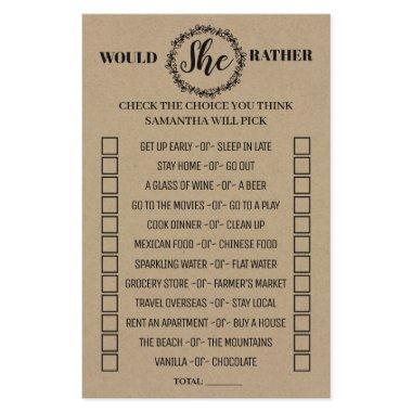 Would She Rather rustic shower bilingual game Flyer