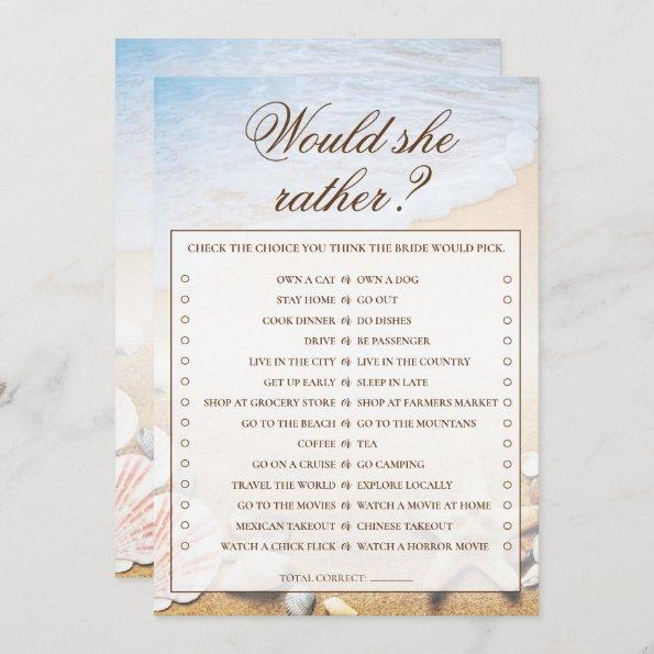 Would She Rather Starfish Bridal Shower Game Invitations