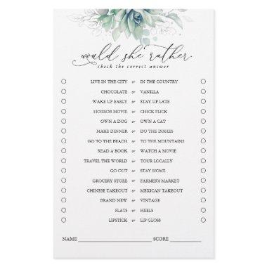 Would She Rather Succulents Greenery Bridal Game