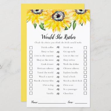 Would She Rather Sunflower Bridal Shower Game