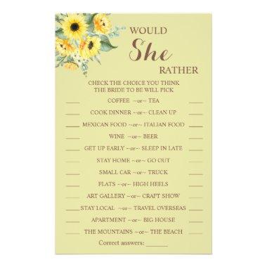 Would She Rather Sunflower Bridal Shower Game Invitations Flyer
